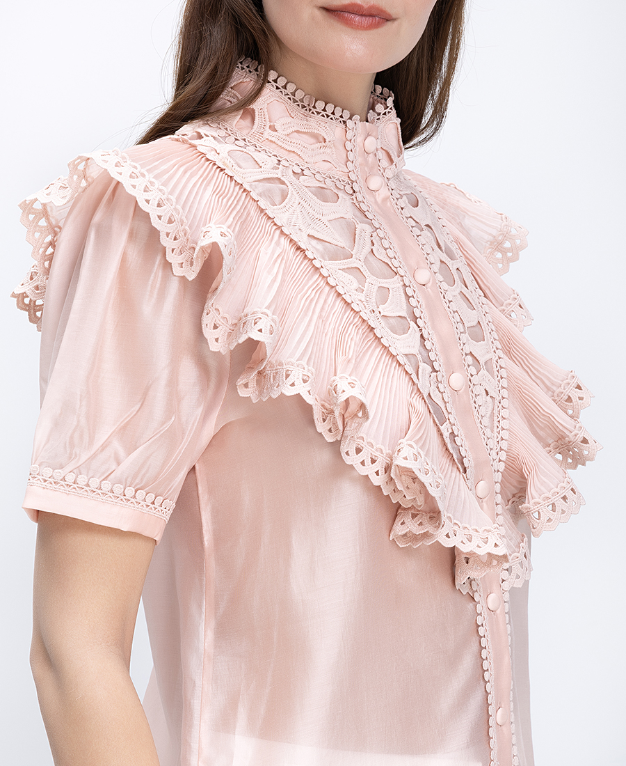 Paper Lace Γυναικείο Πουκάμισο Κανονική Γραμμή Με Δαντέλα Και Βολάν φωτογραφία