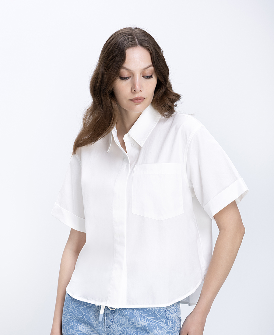 The Fashion People Γυναικείο Πουκάμισο Κοντομάνικο Relaxed Fit Με Patch Τσέπη