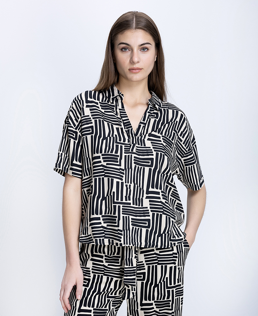 The Fashion People Γυναικεία Μπλούζα Με Polo Γιακά Και Abstract Σχέδιο