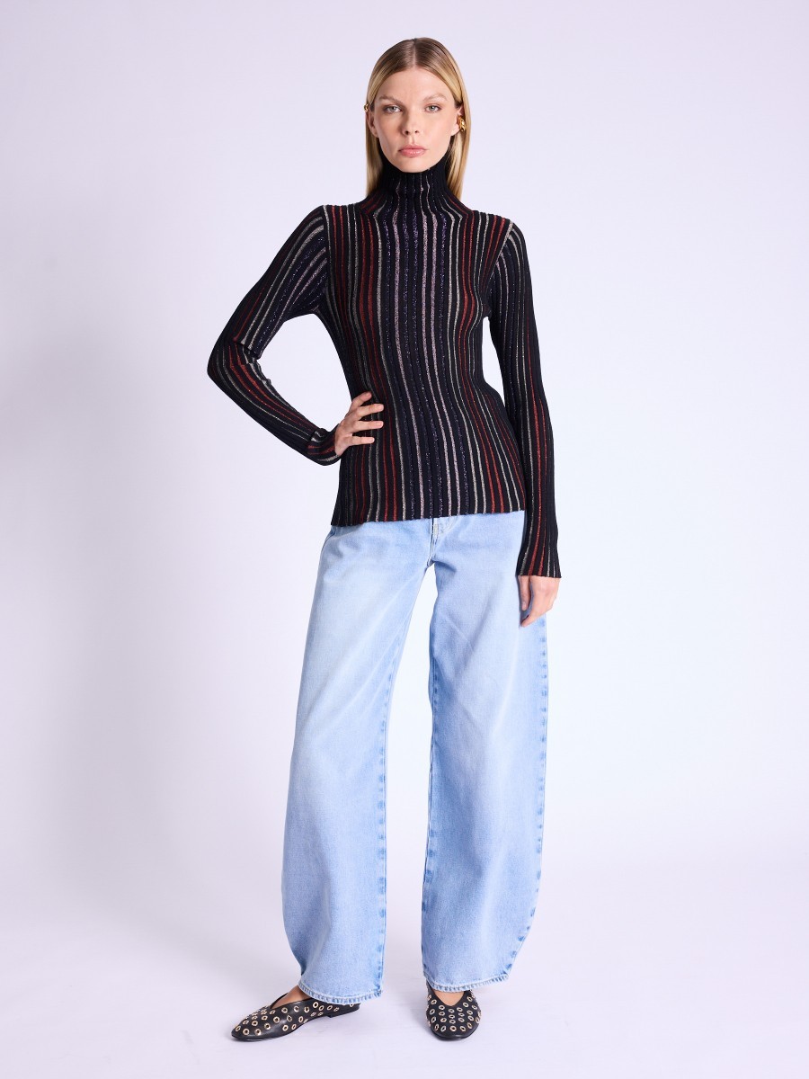 Berenice Γυναικείο Πουλόβερ Lurex με Ζιβάγκο και Πολύχρωμες Ρίγες Slim Fit φωτογραφία