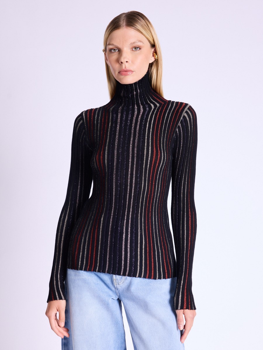 Berenice Γυναικείο Πουλόβερ Lurex με Ζιβάγκο και Πολύχρωμες Ρίγες Slim Fit φωτογραφία