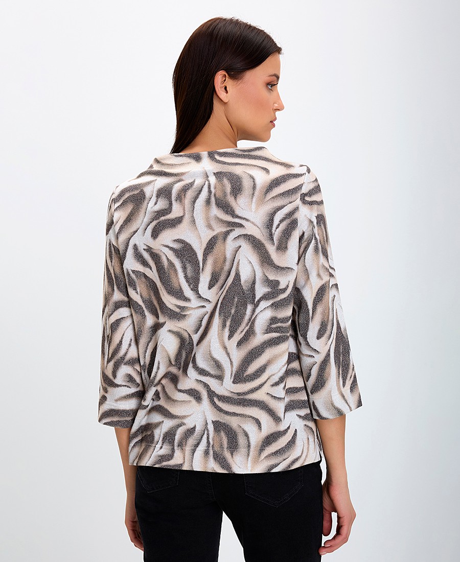 Γυναικείο Πλεκτό Μπλουζάκι Με Ημιζιβάγκο Γιακά Εμπριμέ φωτογραφία