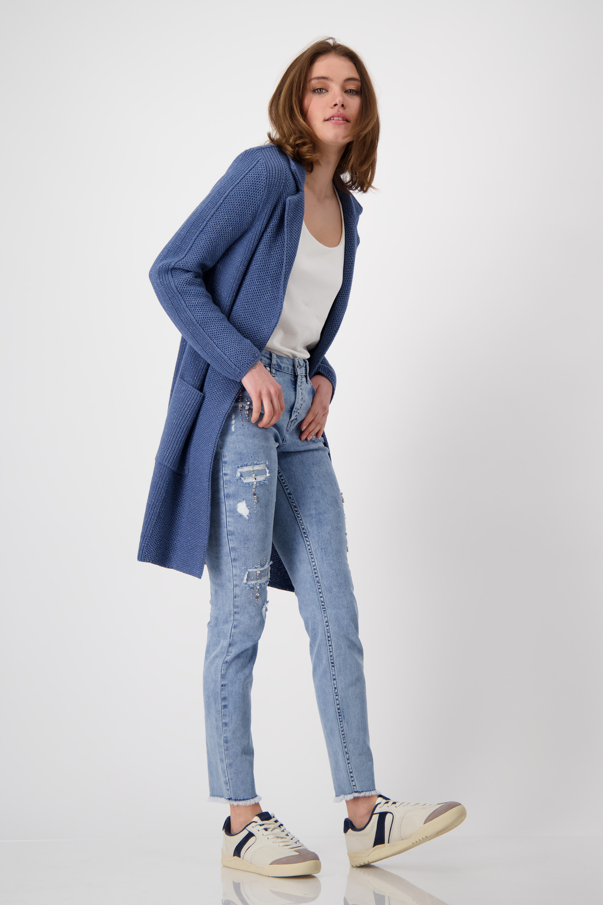 Monari Γυναικεία Πλεκτή Ζακέτα με Γιακά σε Μπλε φωτογραφία