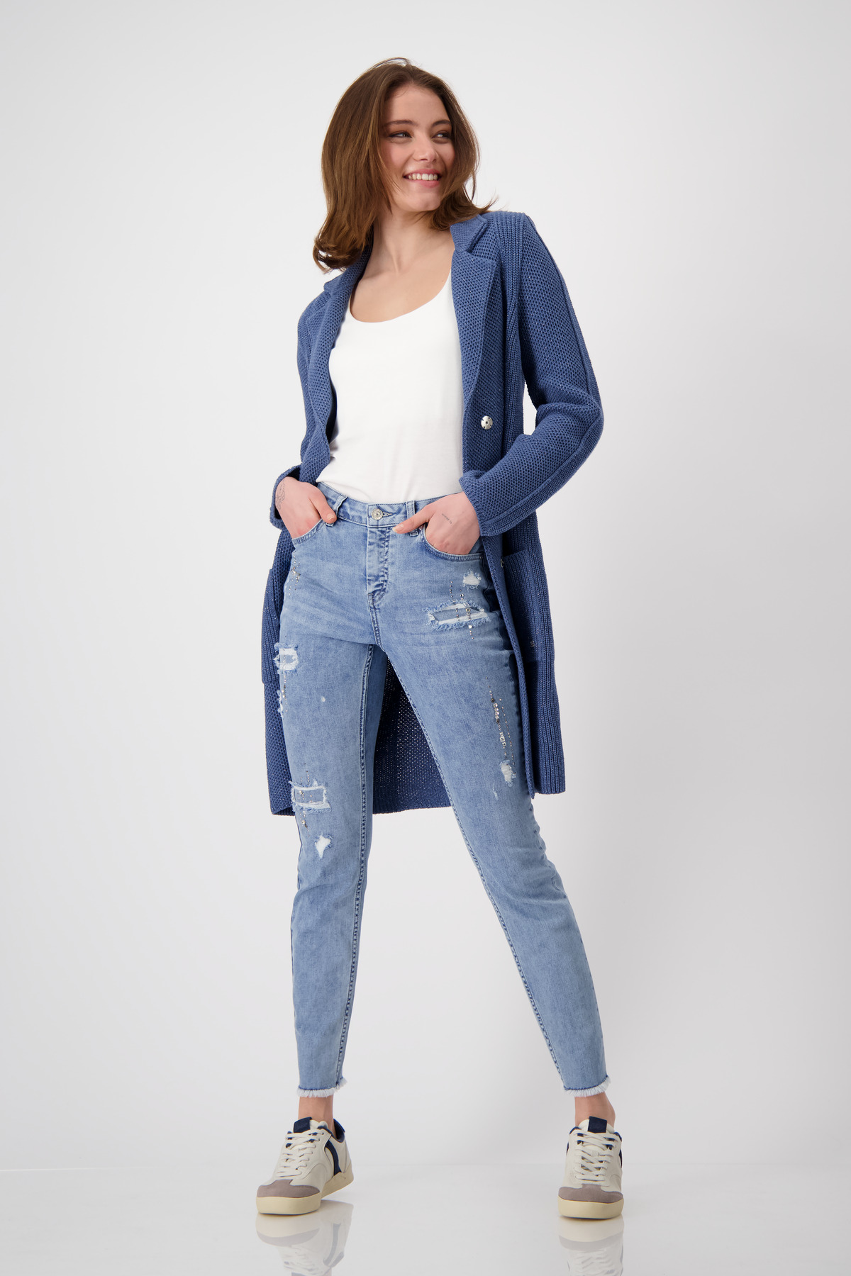 Monari Γυναικεία Πλεκτή Ζακέτα με Γιακά σε Μπλε φωτογραφία