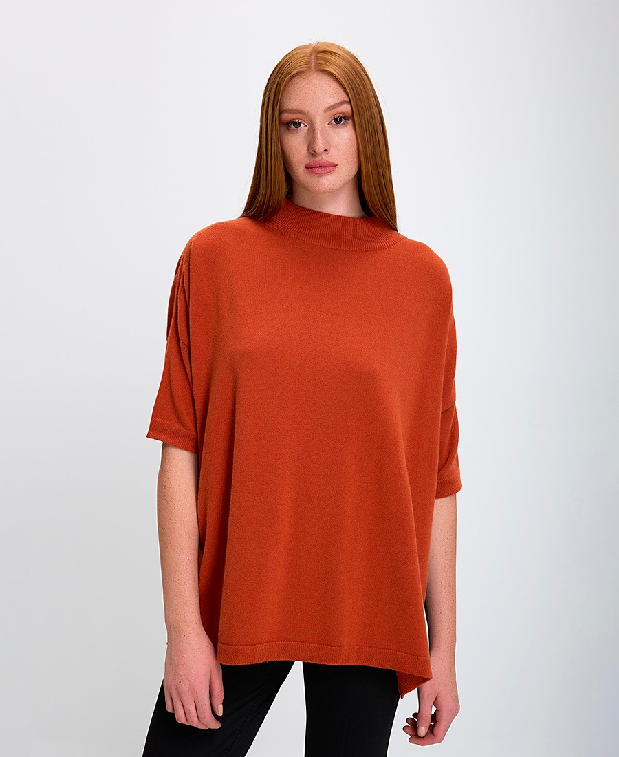 Laura Donini Γυναικεία Πλεκτή Μπλούζα με Κοντά Μανίκια Relaxed Fit σε Κεραμιδί