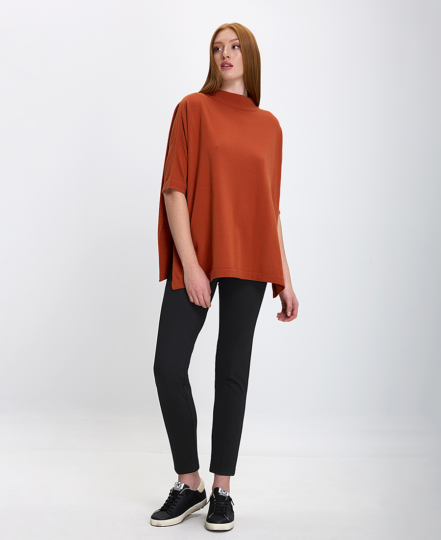 Γυναικεία Πλεκτή Μπλούζα με Κοντά Μανίκια Relaxed Fit σε Κεραμιδί φωτογραφία