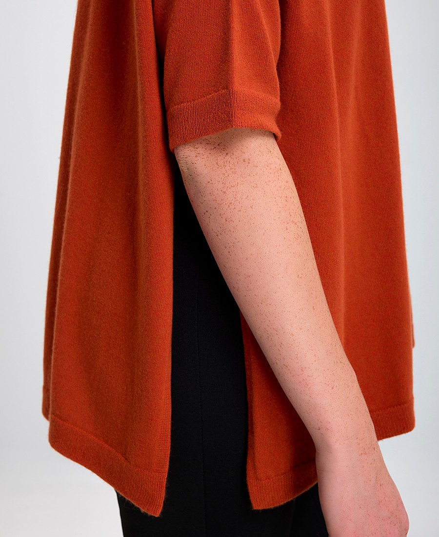 Γυναικεία Πλεκτή Μπλούζα με Κοντά Μανίκια Relaxed Fit σε Κεραμιδί φωτογραφία