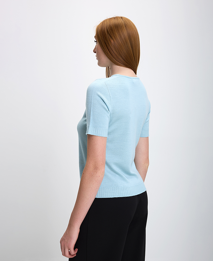 Γυναικεία Πλεκτή Μπλούζα με Κοντά Μανίκια και Στρογγυλή Λαιμόκοψη φωτογραφία