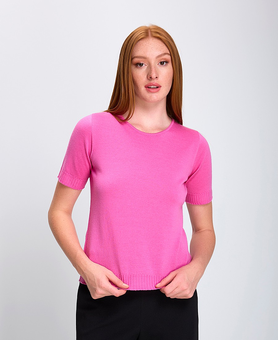 Laura Donini Γυναικεία Πλεκτή Μπλούζα με Κοντά Μανίκια και Στρογγυλή Λαιμόκοψη