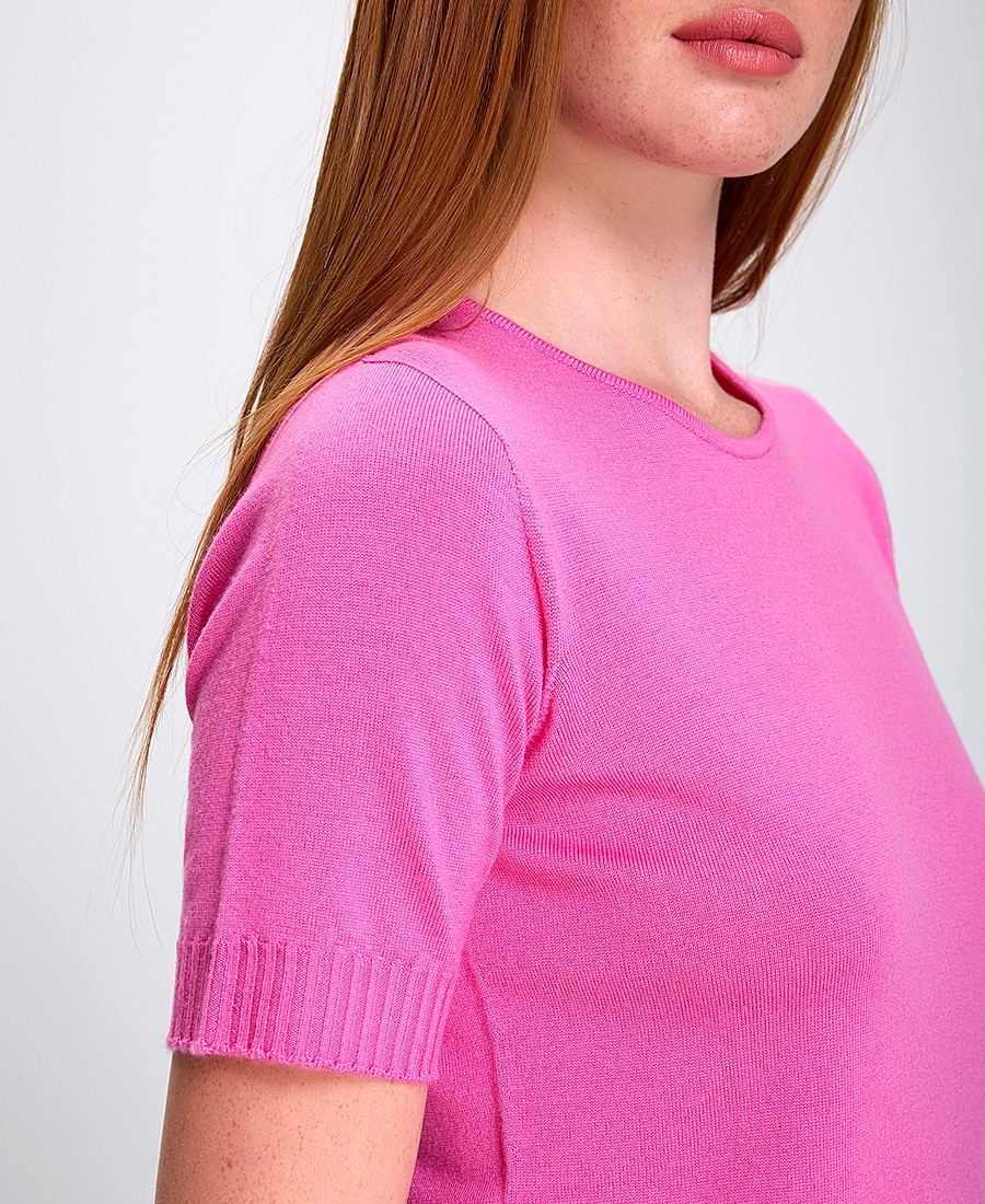 Γυναικεία Πλεκτή Μπλούζα με Κοντά Μανίκια και Στρογγυλή Λαιμόκοψη φωτογραφία