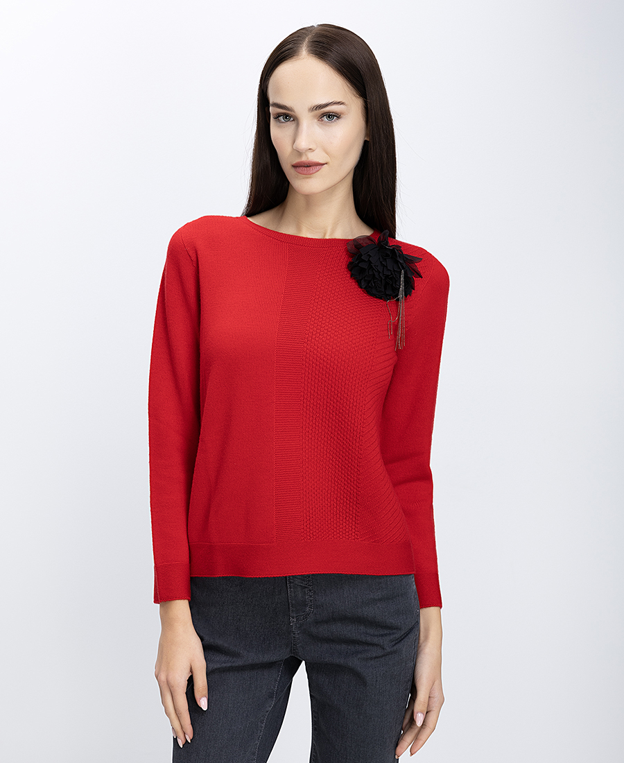 Γυναικείο Πλεκτό Μάλλινο Με Διακοσμητικό Λουλούδι