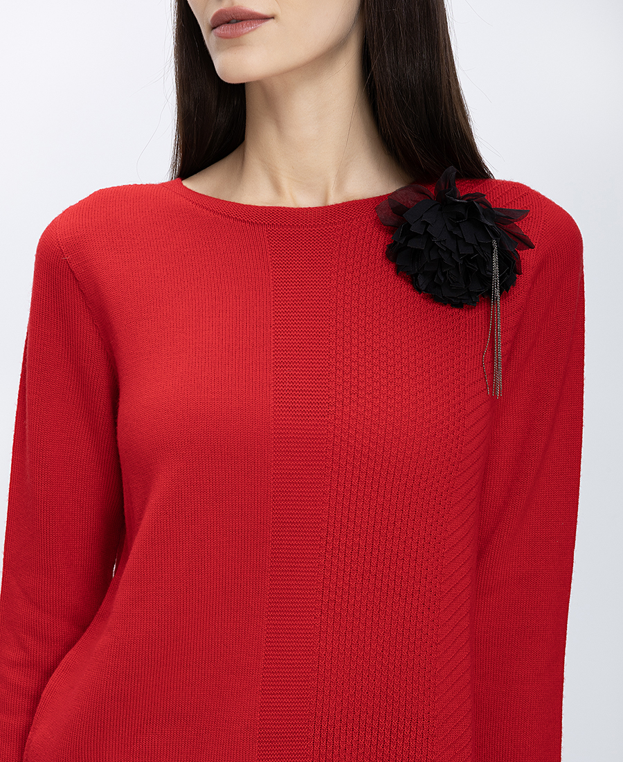 Γυναικείο Πλεκτό Μάλλινο Με Διακοσμητικό Λουλούδι φωτογραφία