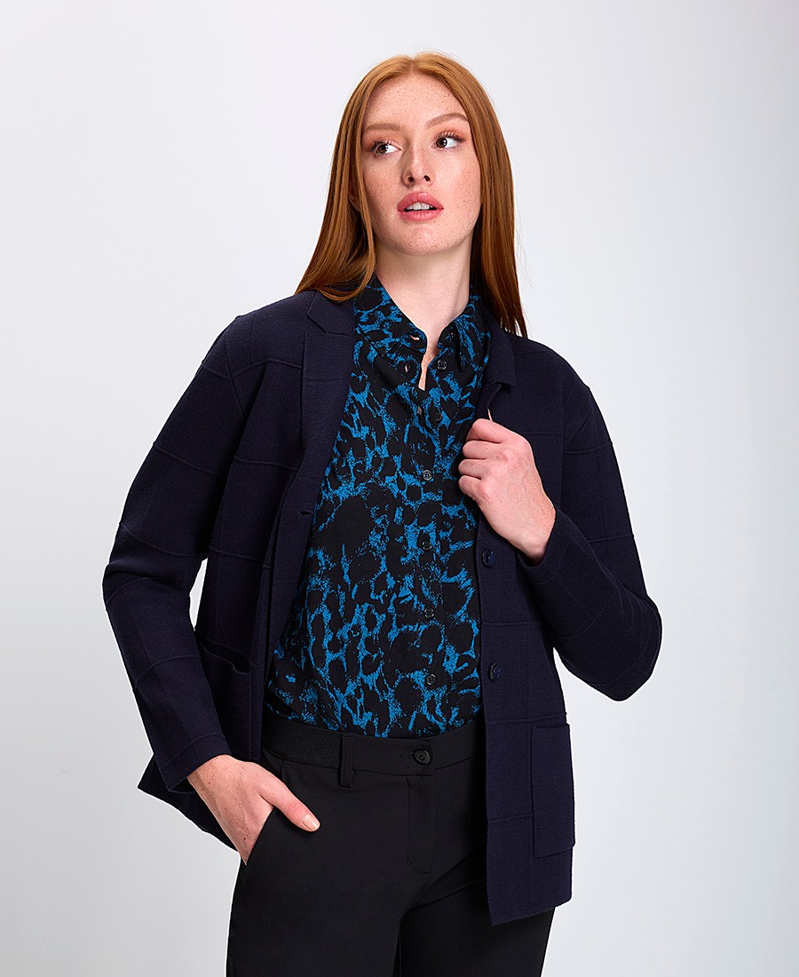 Γυναικεία Πλεκτή Ζακέτα με Κλασικό Γιακά και Κουμπιά σε Μπλε