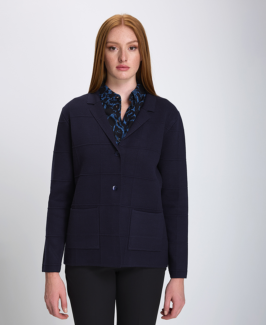 Γυναικεία Πλεκτή Ζακέτα με Κλασικό Γιακά και Κουμπιά σε Μπλε φωτογραφία