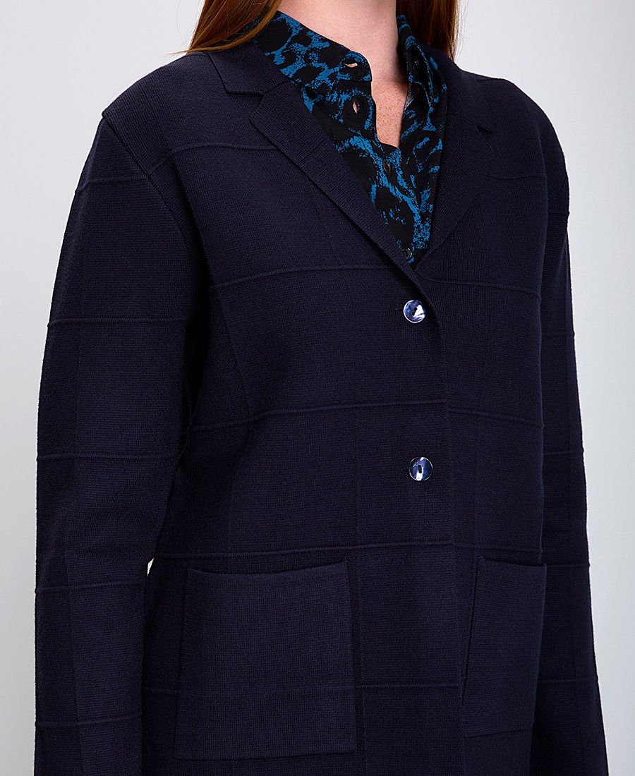 Γυναικεία Πλεκτή Ζακέτα με Κλασικό Γιακά και Κουμπιά σε Μπλε φωτογραφία