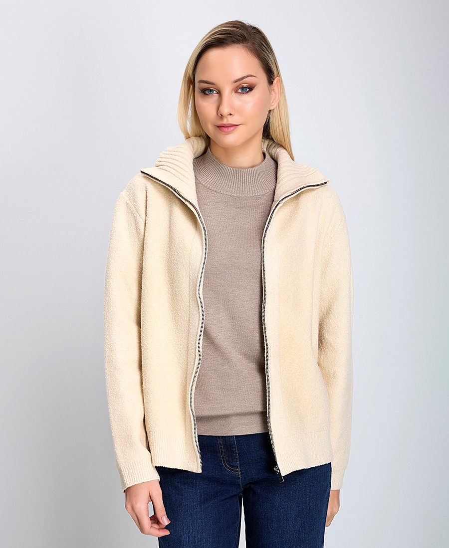 Γυναικεία Πλεκτή Ζακέτα με Φερμουάρ Ζιβαγκο Regular Fit Ivory