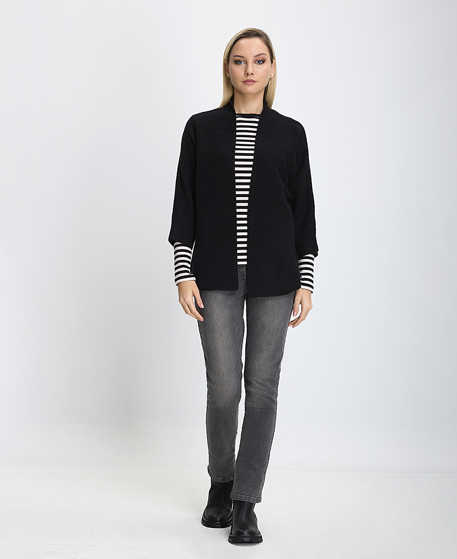 Γυναικεία Πλεκτή Ζακέτα Μάλλινη (Merino) Regular Fit Μαύρο φωτογραφία