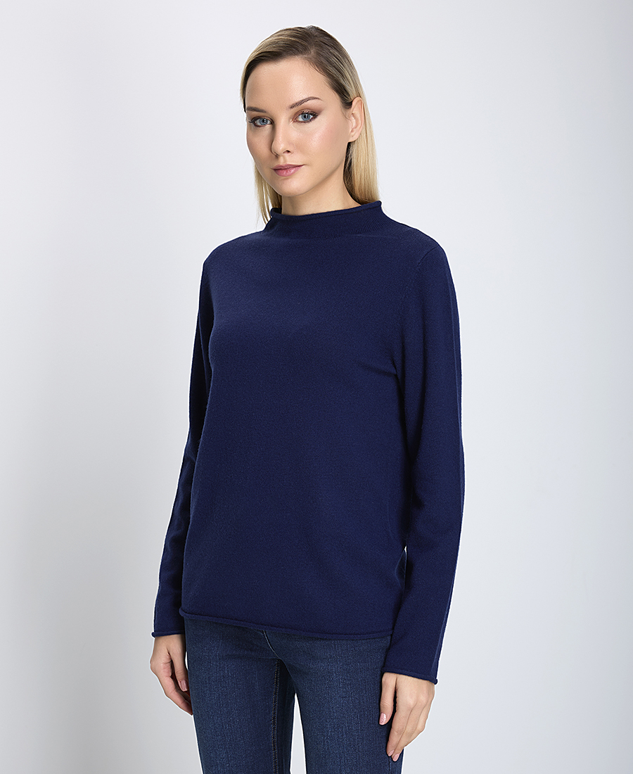 Clarina Γυναικείο Πλεκτό Μαλλί (Merino) Ψηλή Λαιμοκόψη Regular Fit Μπλε