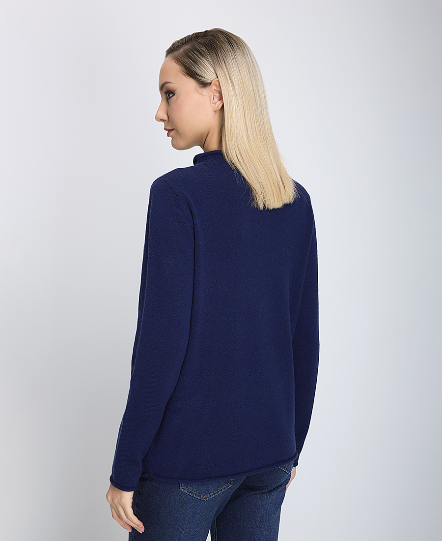 Γυναικείο Πλεκτό Μαλλί (Merino) Ψηλή Λαιμοκόψη Regular Fit Μπλε φωτογραφία