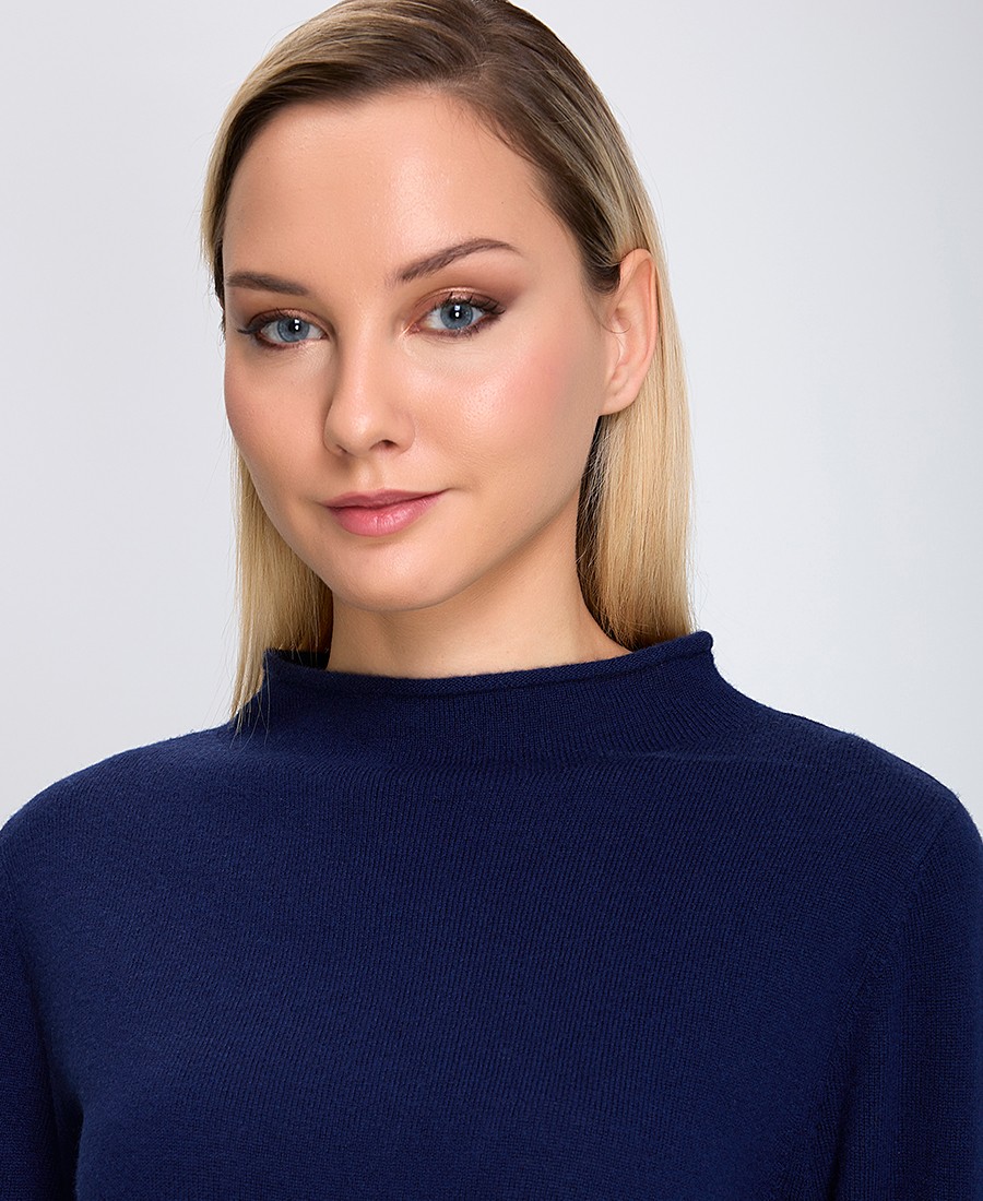 Γυναικείο Πλεκτό Μαλλί (Merino) Ψηλή Λαιμοκόψη Regular Fit Μπλε φωτογραφία