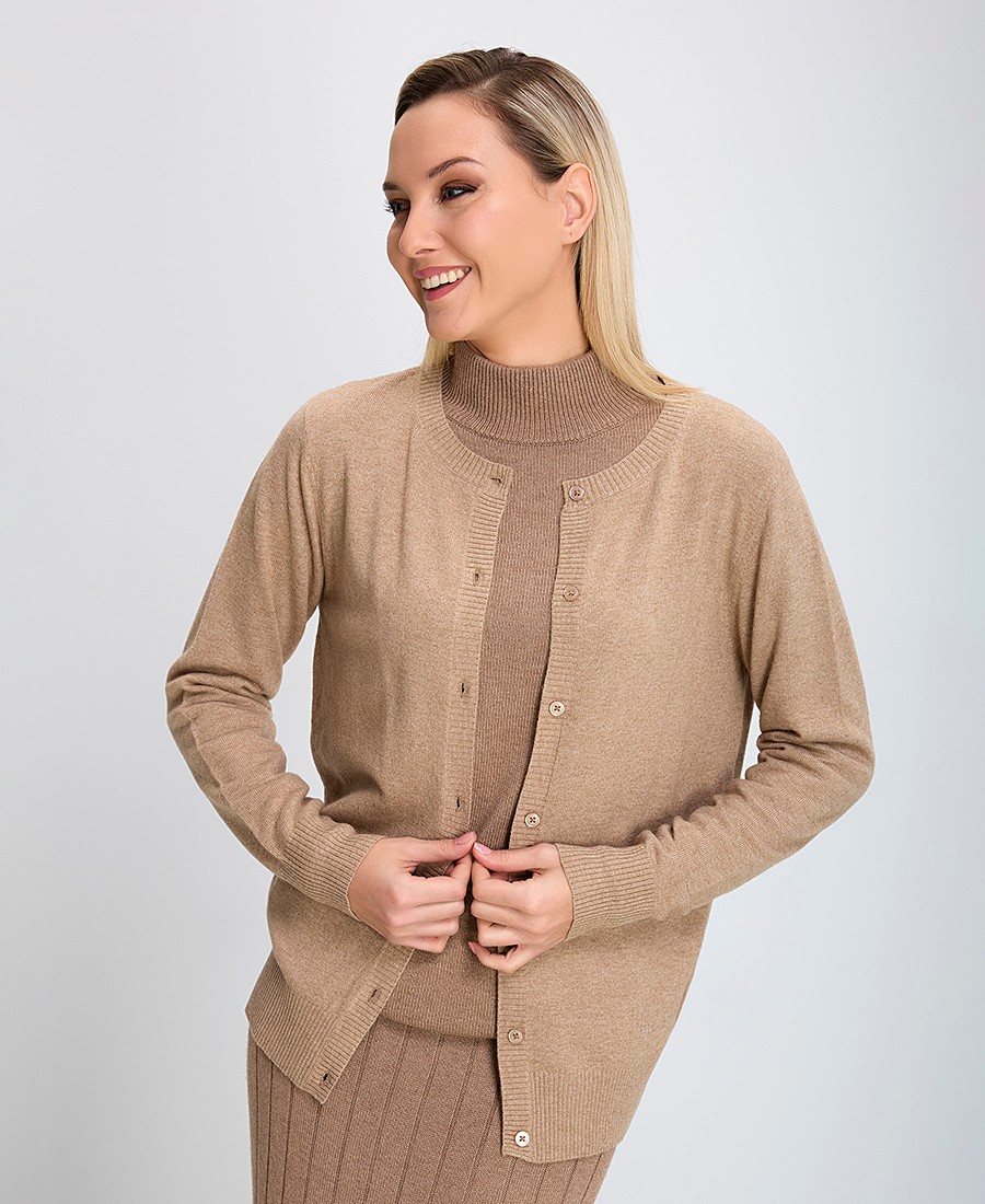 Clarina Γυναικεία Πλεκτή Ζακέτα με Κουμπιά Regular Fit Μπεζ