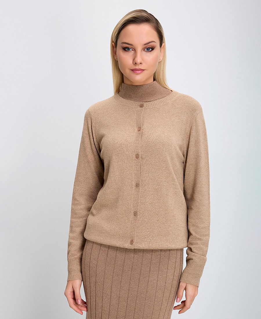 Γυναικεία Πλεκτή Ζακέτα με Κουμπιά Regular Fit Μπεζ φωτογραφία
