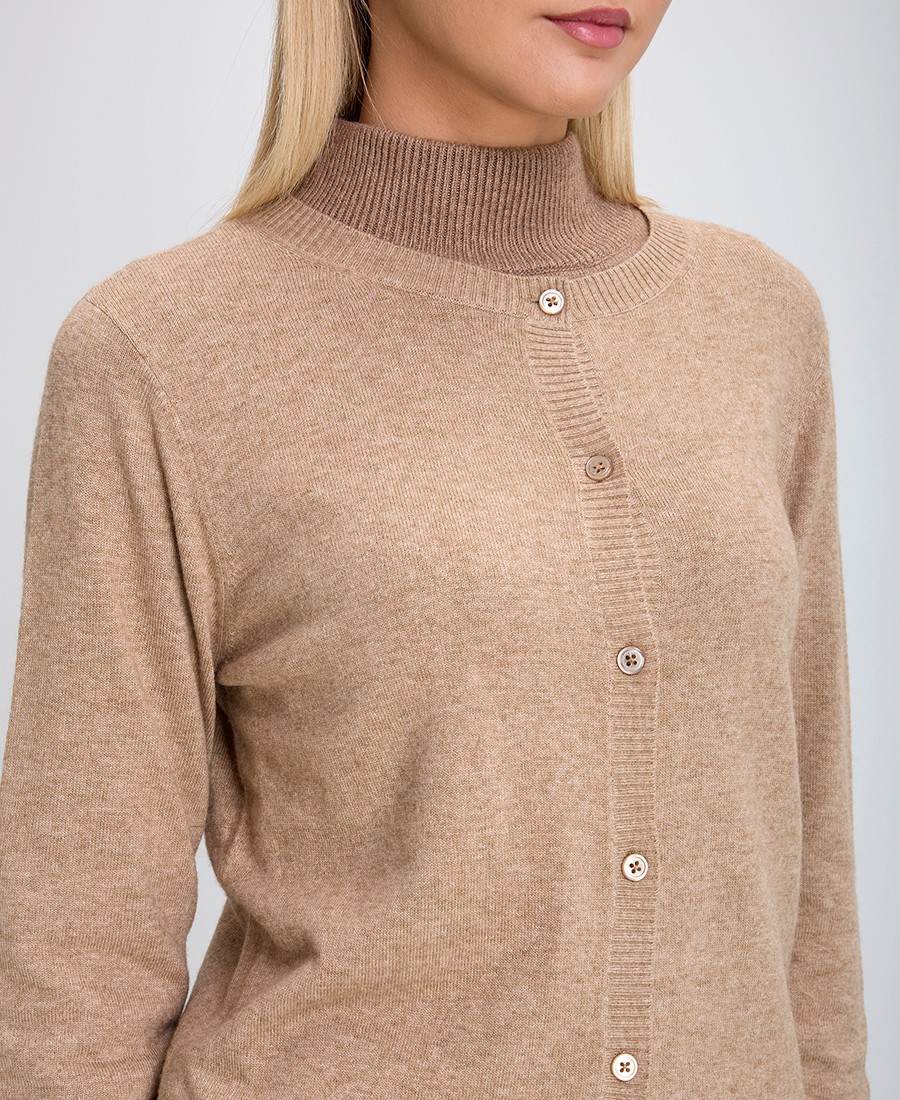 Γυναικεία Πλεκτή Ζακέτα με Κουμπιά Regular Fit Μπεζ φωτογραφία