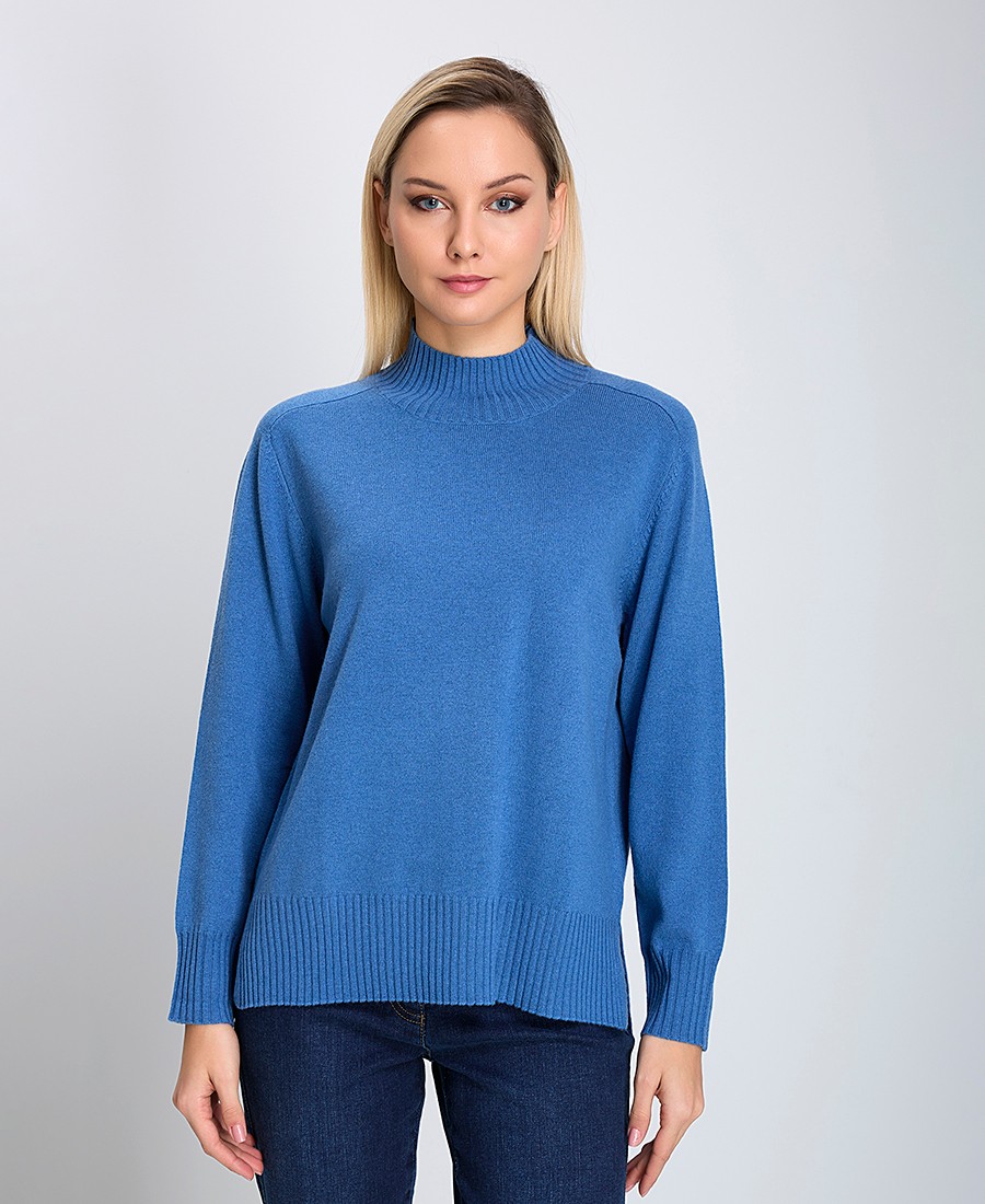 Γυναικείο Πλεκτό Ημιζιβάγκο Regular Fit Μάλλινο Merino Μπλε Ρουά