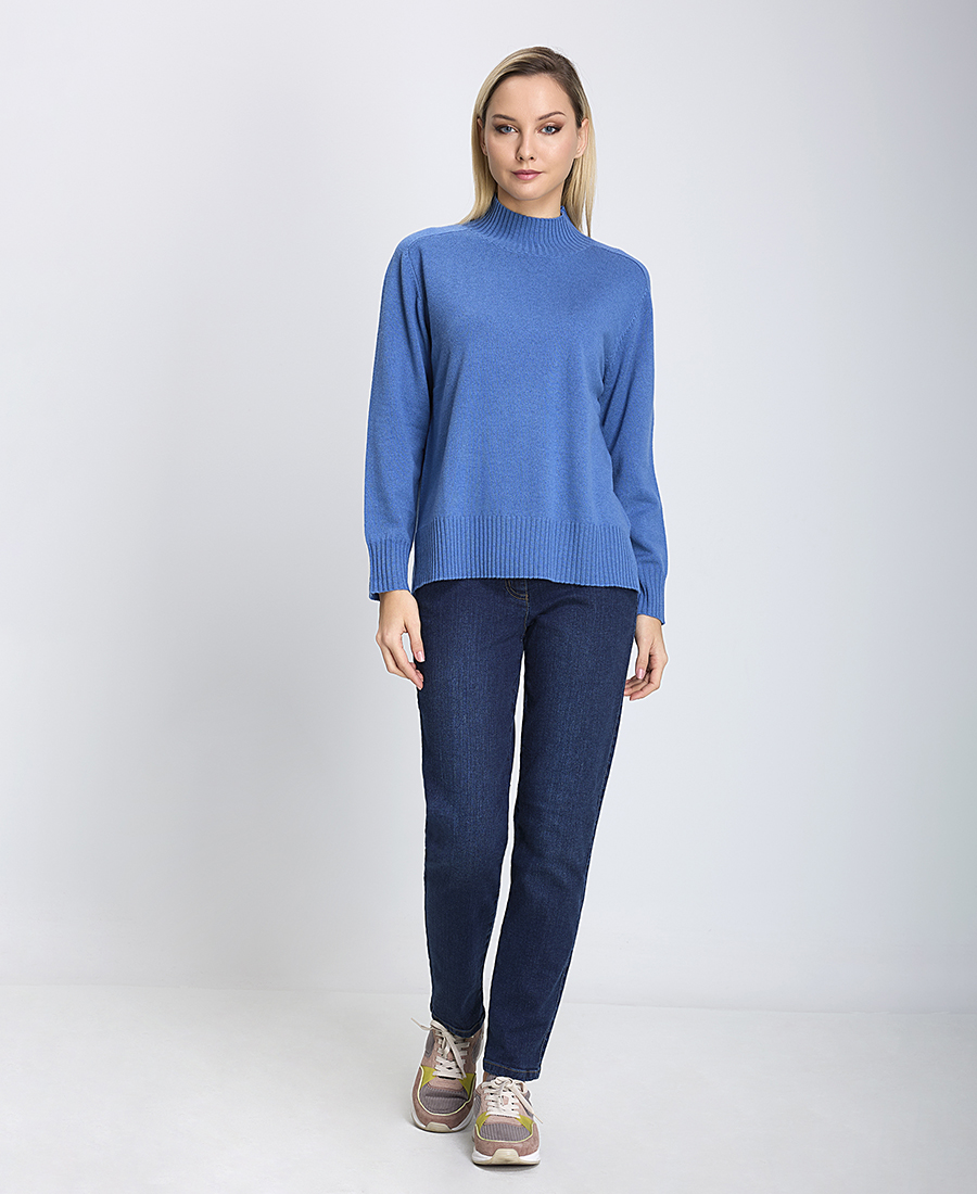 Γυναικείο Πλεκτό Ημιζιβάγκο Regular Fit Μάλλινο Merino Μπλε Ρουά φωτογραφία