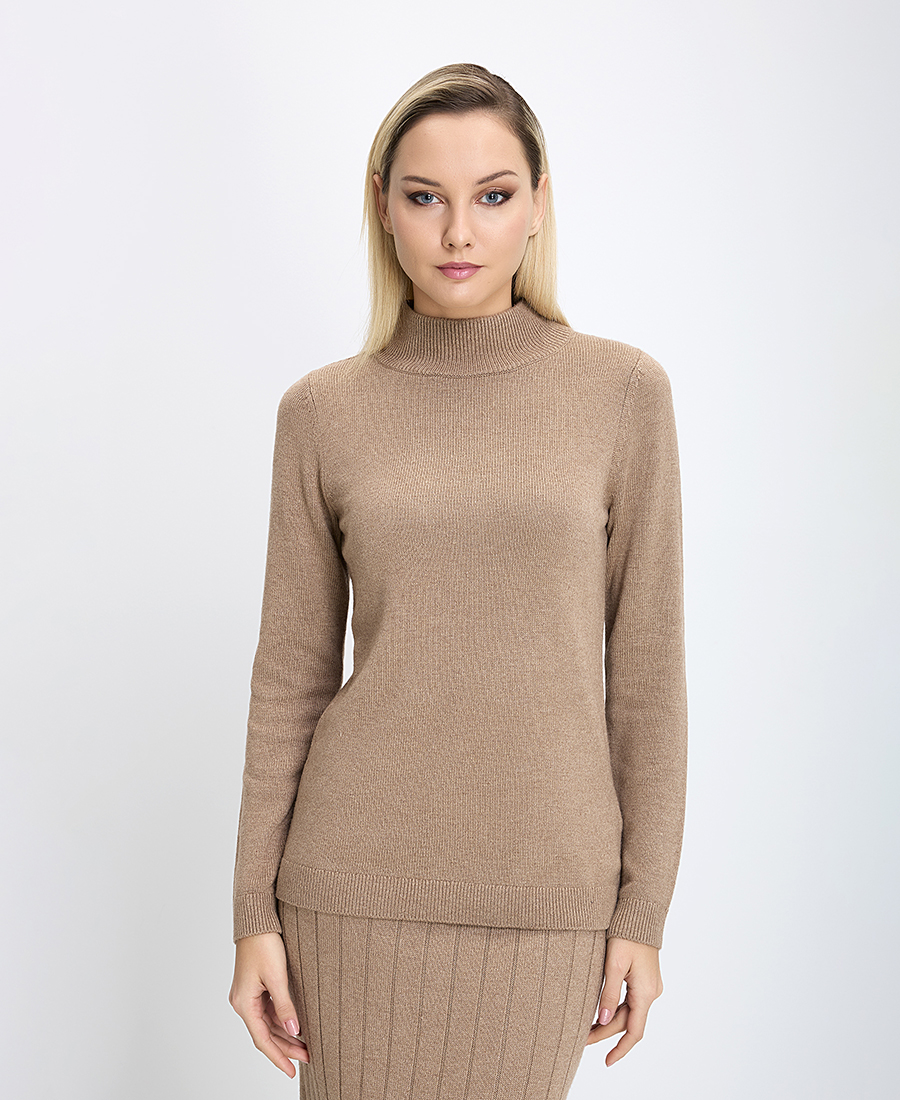 The Fashion People Γυναικείο Πλεκτό Ημιζιβάγκο Regular Fit Μπεζ