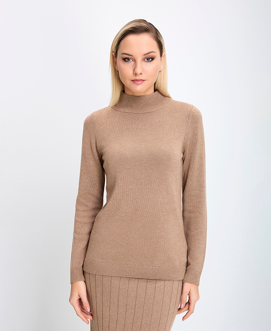 The Fashion People Γυναικείο Πλεκτό Ημιζιβάγκο Regular Fit Μπεζ