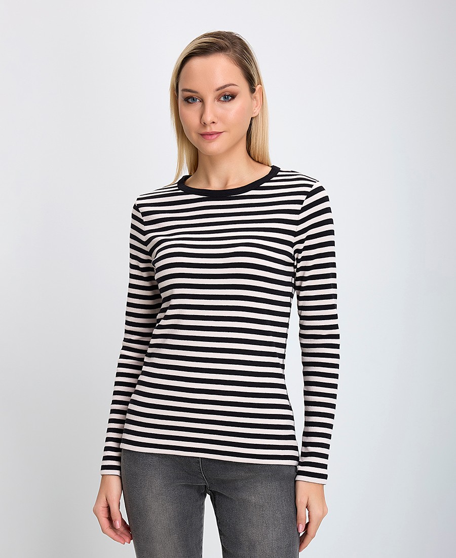 Γυναικείο Πλεκτό Ριγέ Regular Fit Ασπρόμαυρο