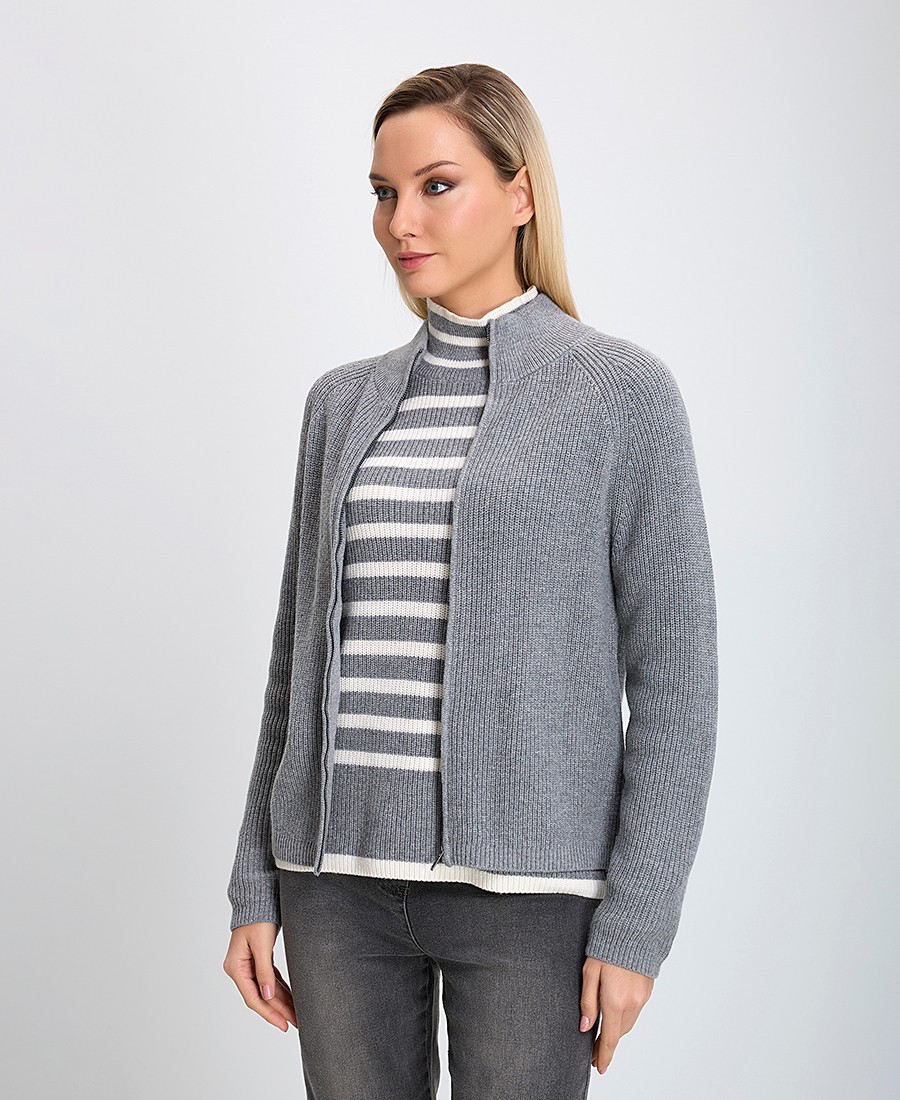 The Fashion People Γυναικείο Πλεκτό Ημιζιβάγκο με Φερμουάρ Regular Fit Γκρι