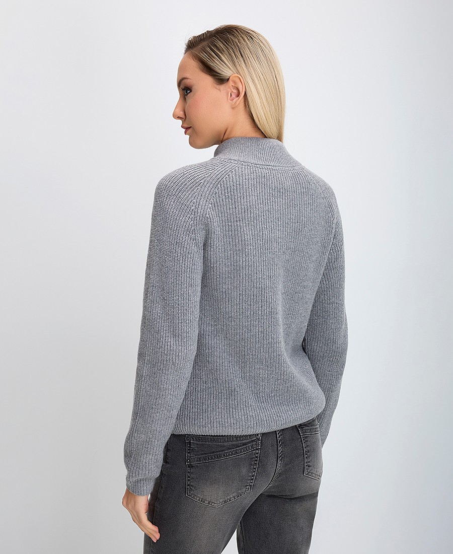 Γυναικείο Πλεκτό Ημιζιβάγκο με Φερμουάρ Regular Fit Γκρι φωτογραφία