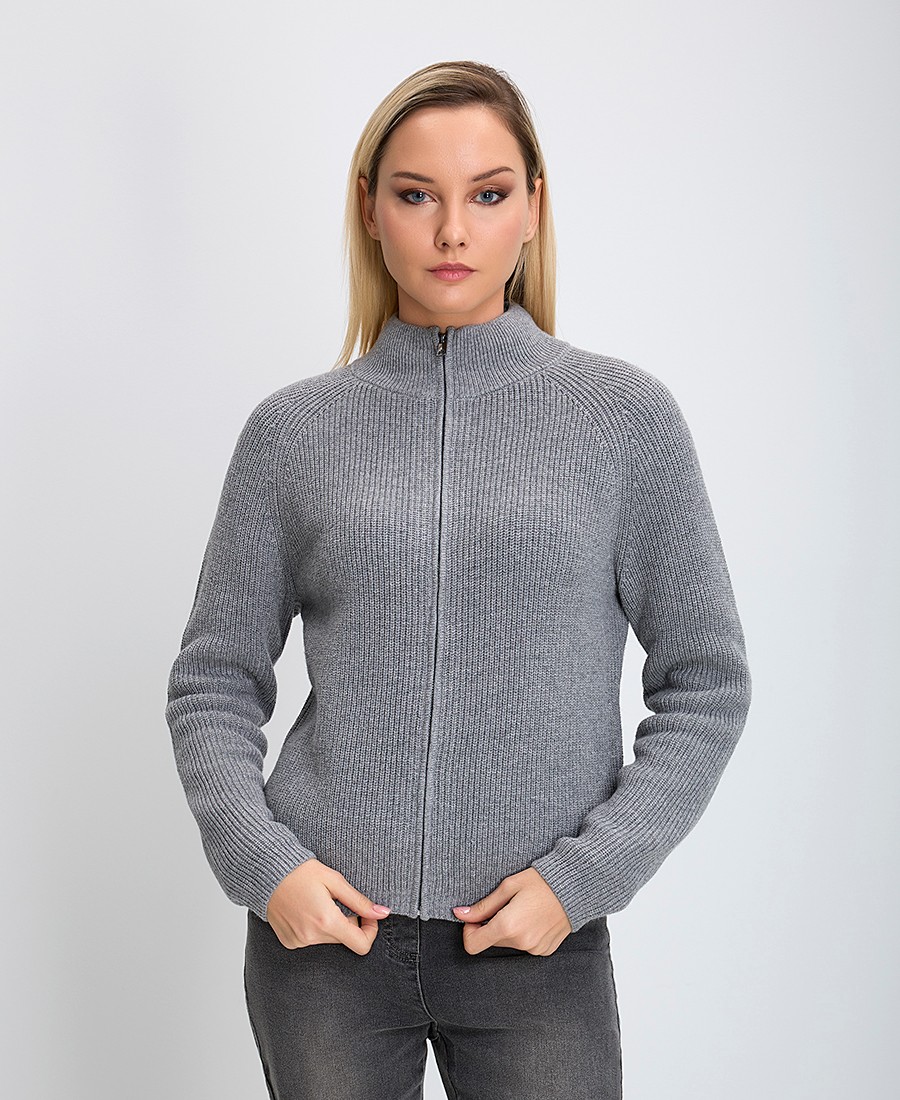 Γυναικείο Πλεκτό Ημιζιβάγκο με Φερμουάρ Regular Fit Γκρι φωτογραφία