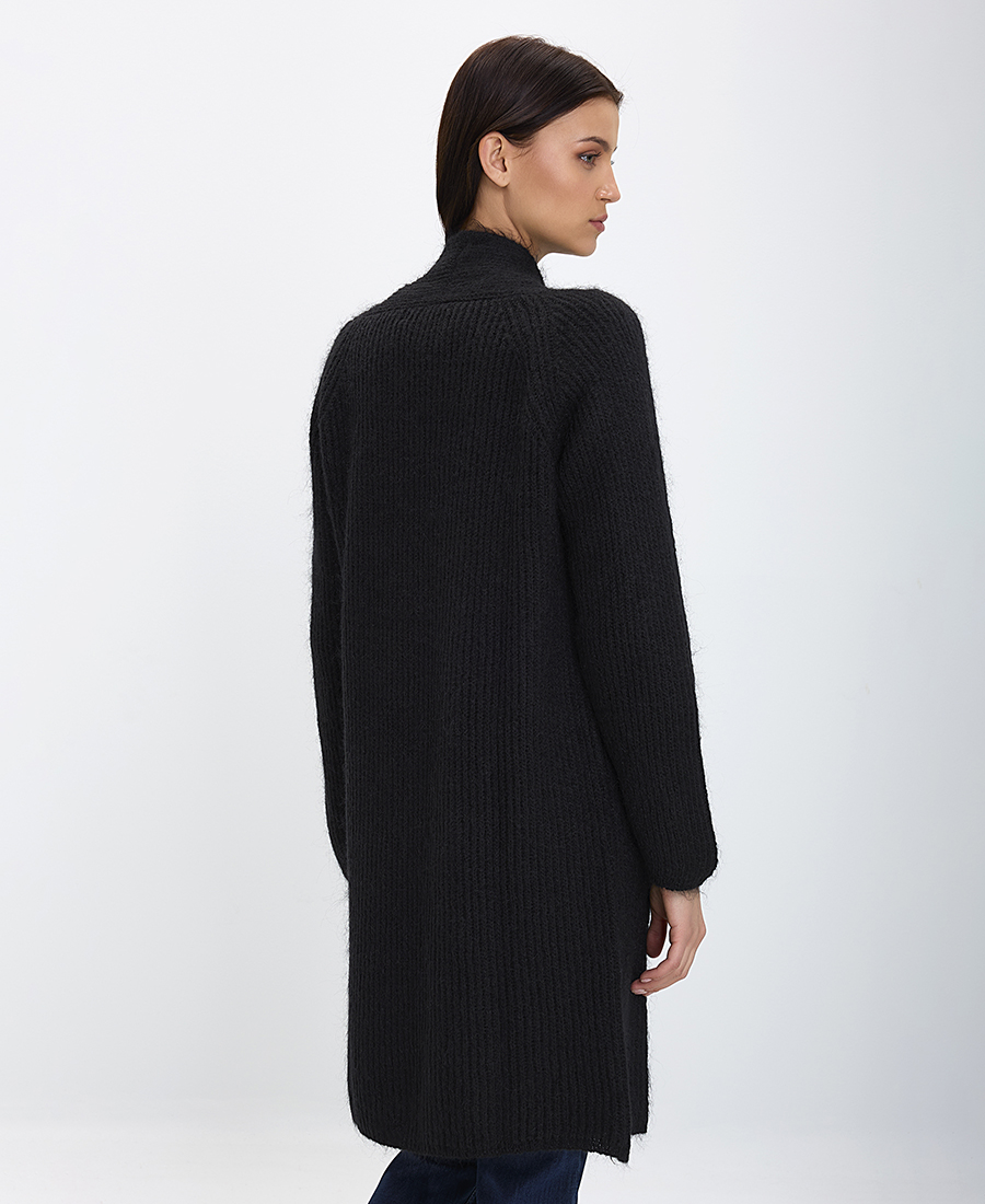 Γυναικεία Πλεκτή Ζακέτα Μακριά Relaxed Fit Μαύρη φωτογραφία