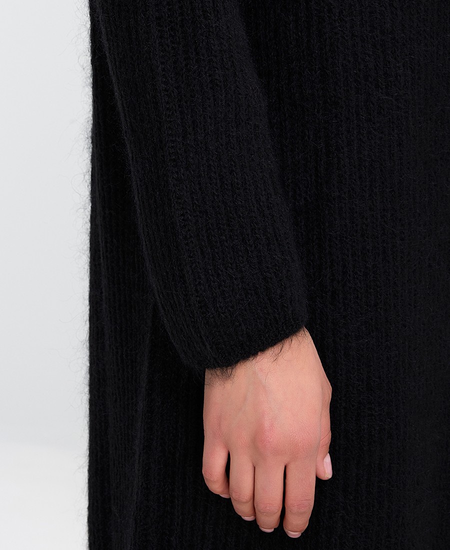 Γυναικεία Πλεκτή Ζακέτα Μακριά Relaxed Fit Μαύρη φωτογραφία