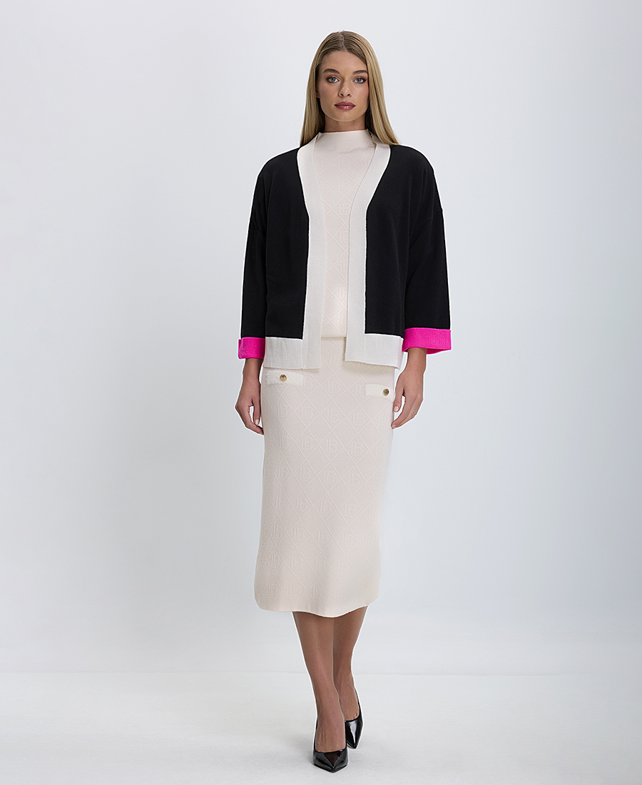 Vilagallo Γυναικεία Πλεκτή Ζακέτα Wool Merino χωρίς Κούμπωμα σε Μαύρο φωτογραφία