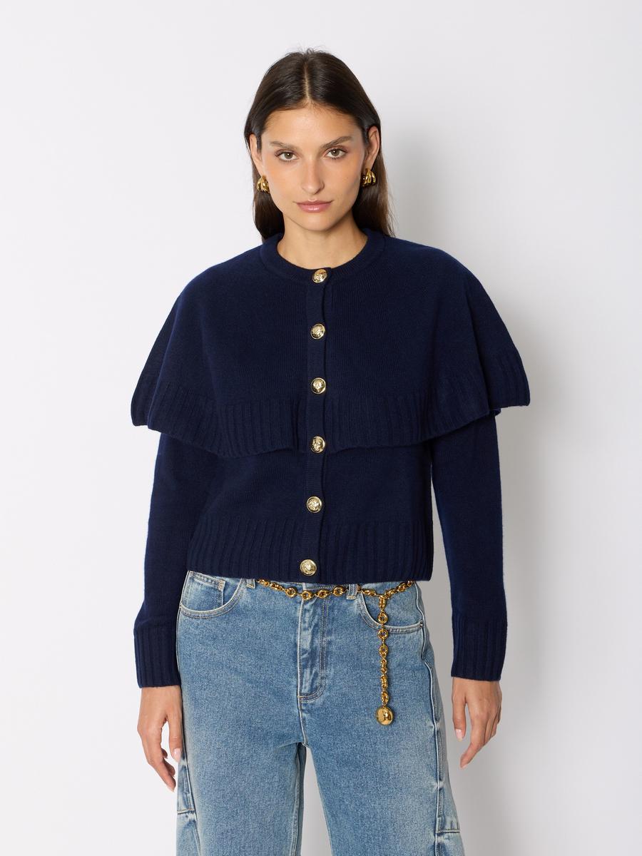 Berenice Γυναικεία Πλεκτή Ζακέτα Με Ναυτικό Γιακά Και Χρυσά Κουμπιά