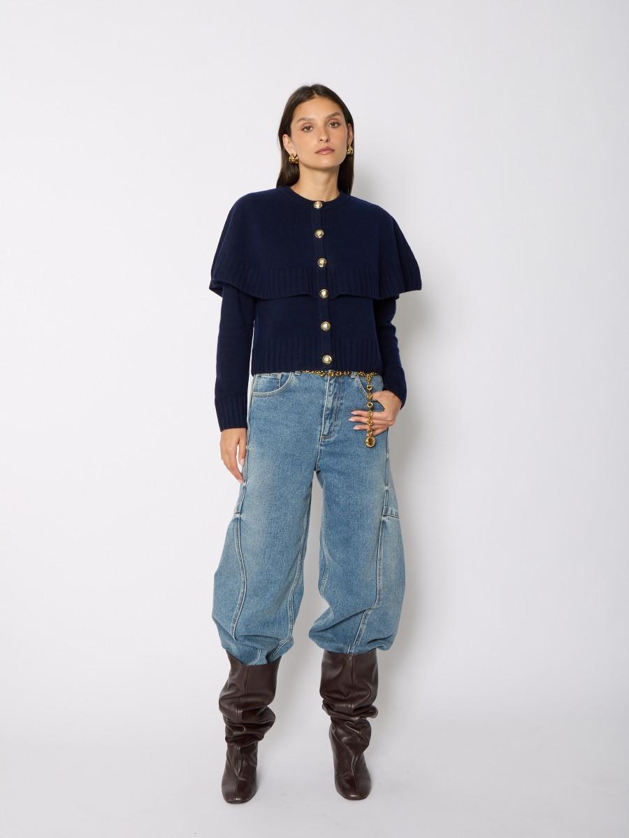 Berenice Γυναικεία Πλεκτή Ζακέτα Με Ναυτικό Γιακά Και Χρυσά Κουμπιά φωτογραφία