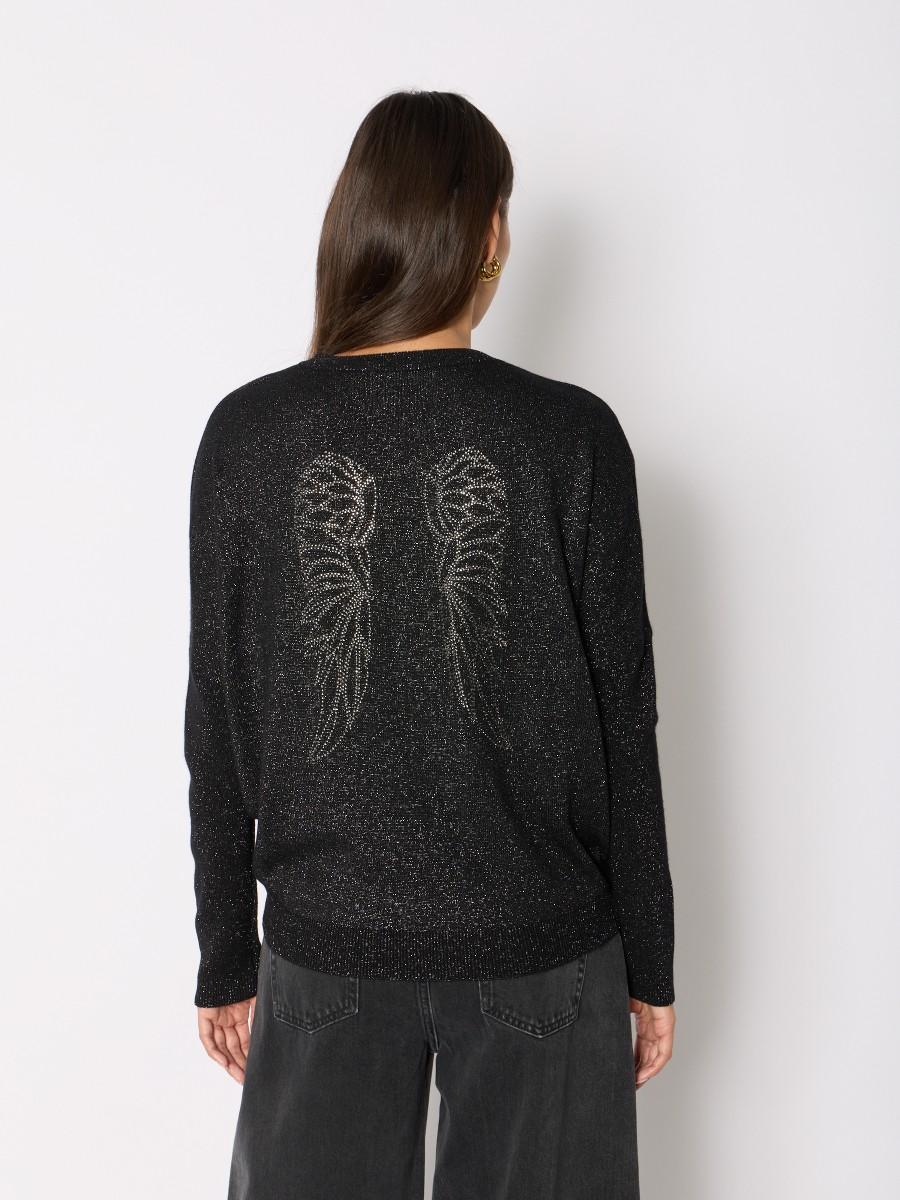 Berenice Γυναικείο Πλεκτό Πουλόβερ Κασμίρ Με V Ντεκολτέ Και Στρας Μαύρο φωτογραφία