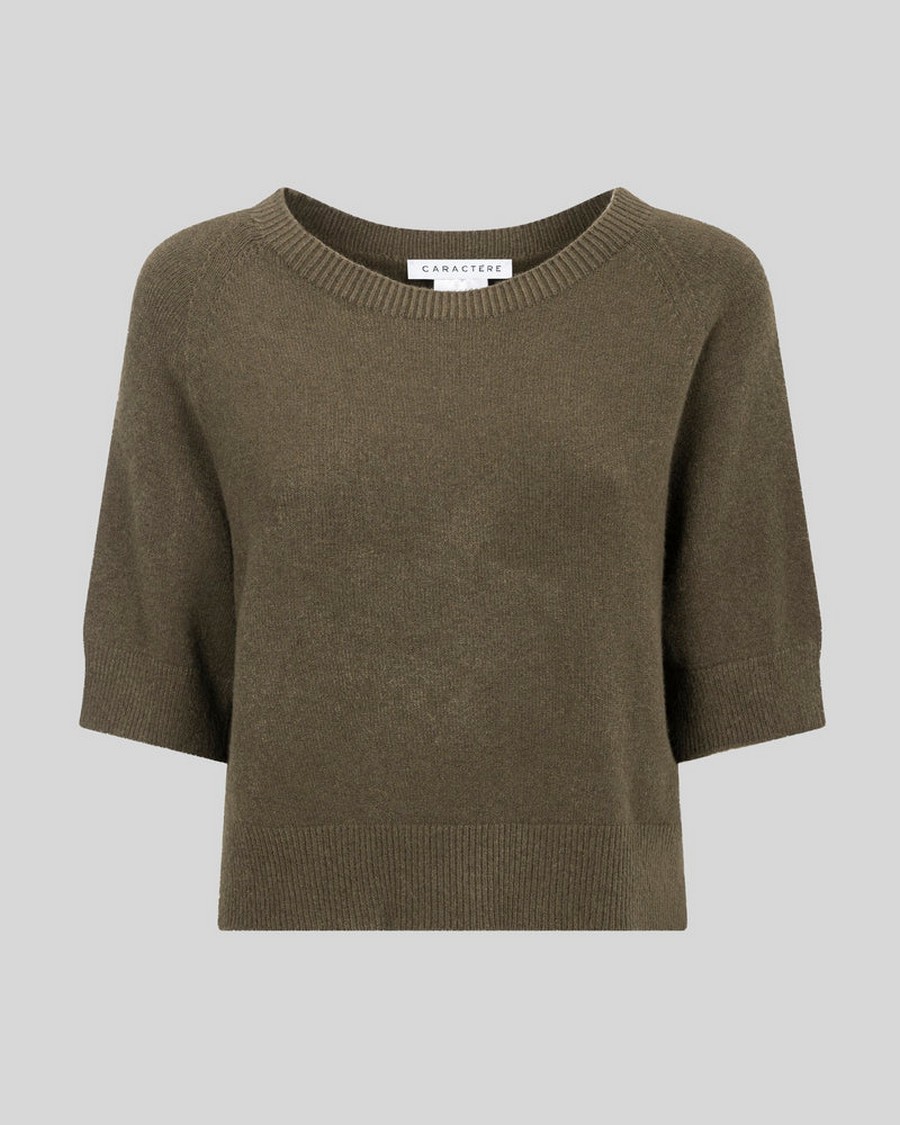 Caractere Γυναικεία Πλεκτή Μπλούζα Cropped Regular Fit Πράσινο Χακί φωτογραφία