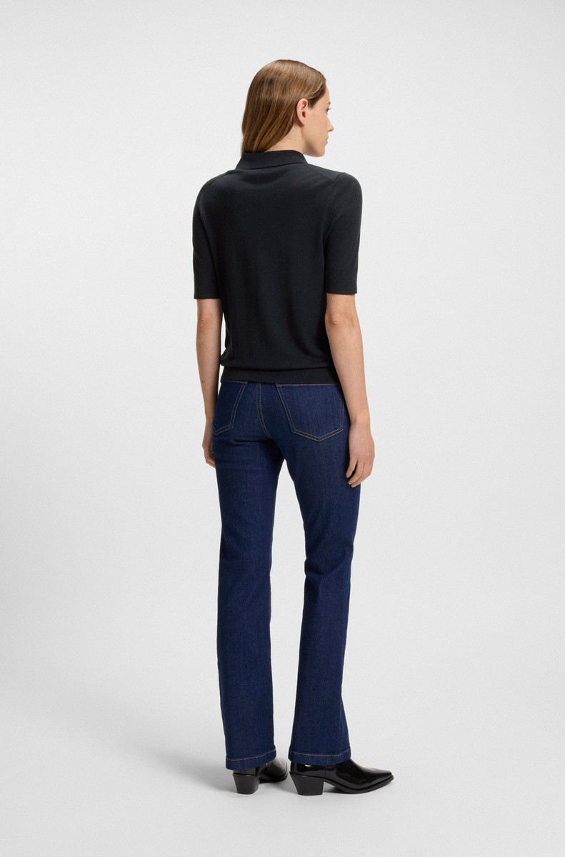Boss Boss Γυναικείο Πλεκτό Polo από Μεταξωτό Μαλλί Regular Fit σε Μπλε - 3