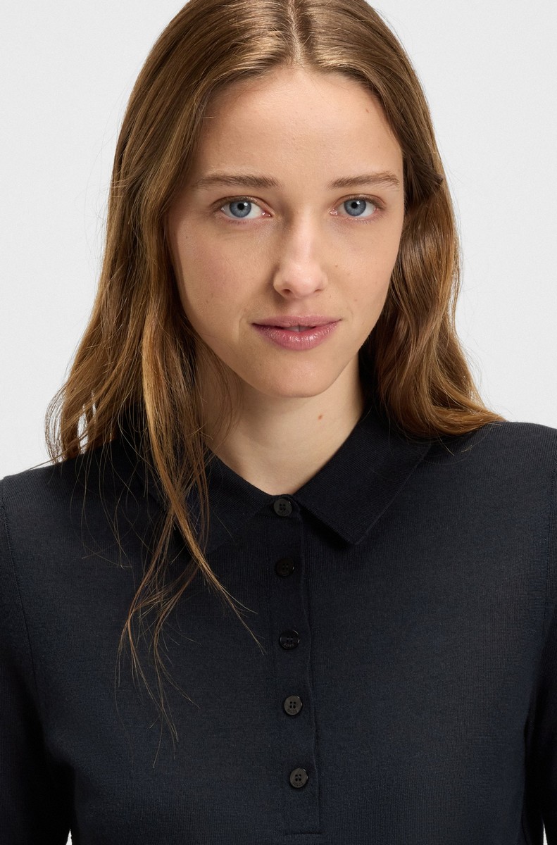 Boss Boss Γυναικείο Πλεκτό Polo από Μεταξωτό Μαλλί Regular Fit σε Μπλε - 4