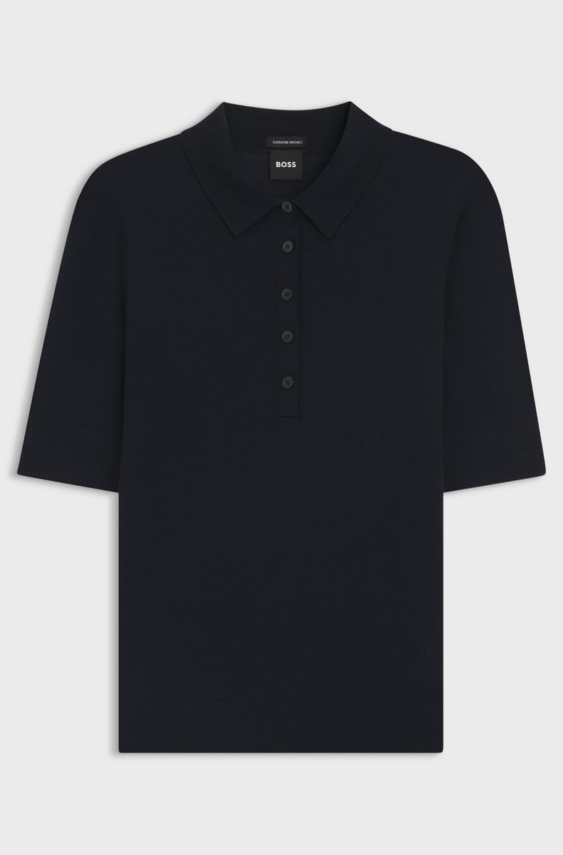 Boss Boss Γυναικείο Πλεκτό Polo από Μεταξωτό Μαλλί Regular Fit σε Μπλε - 5