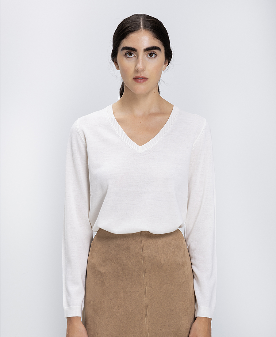 Clarina Γυναικεία Πλεκτή Μπλούζα Μάλλινη Merino Με V Λαιμόκοψη