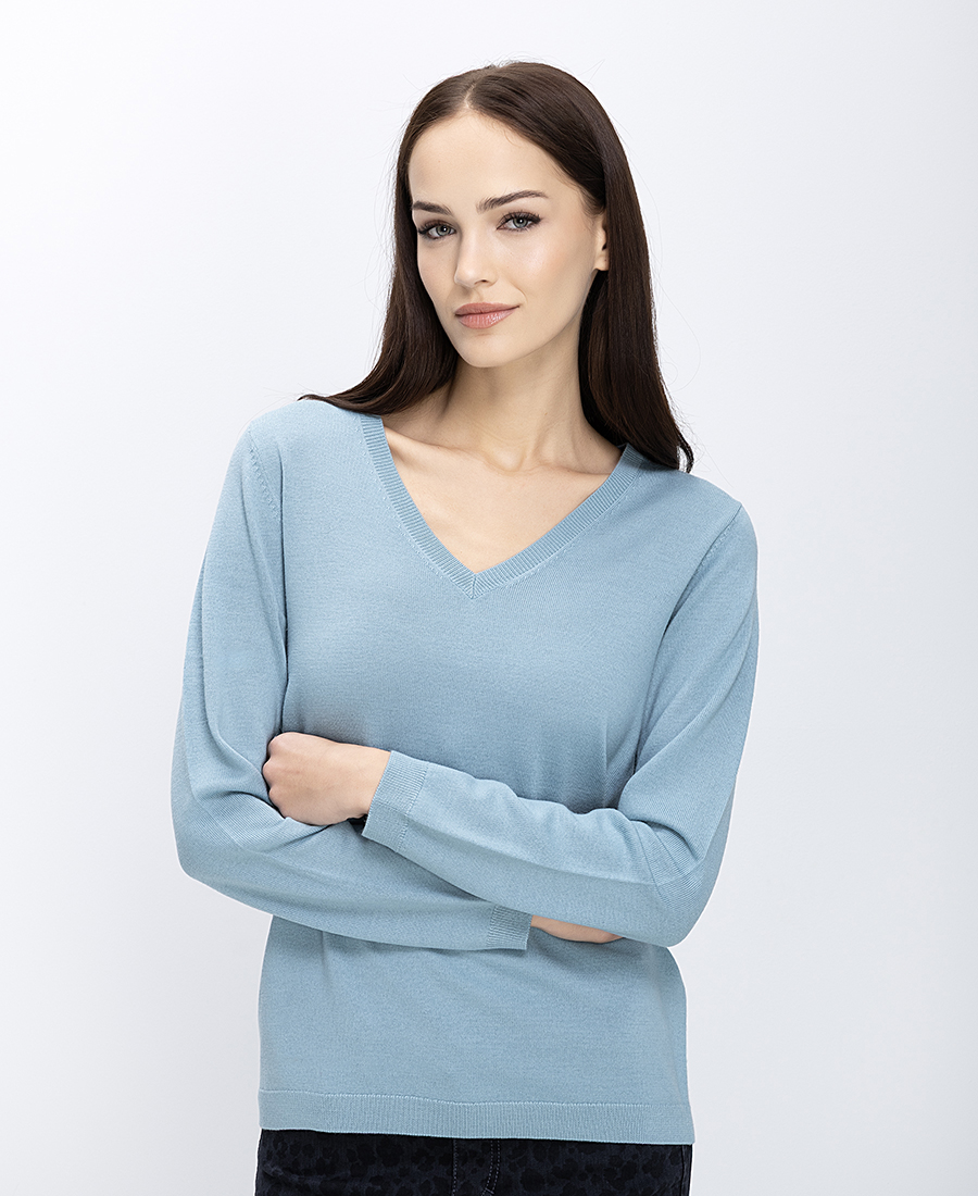 Γυναικεία Πλεκτή Μπλούζα Μάλλινη Merino Με V Λαιμόκοψη