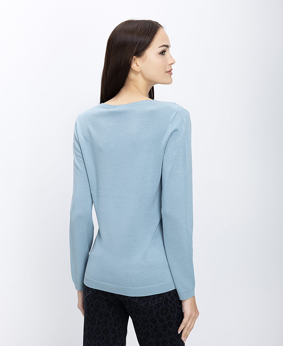 Clarina Γυναικεία Πλεκτή Μπλούζα Μάλλινη Merino Με V Λαιμόκοψη - 3