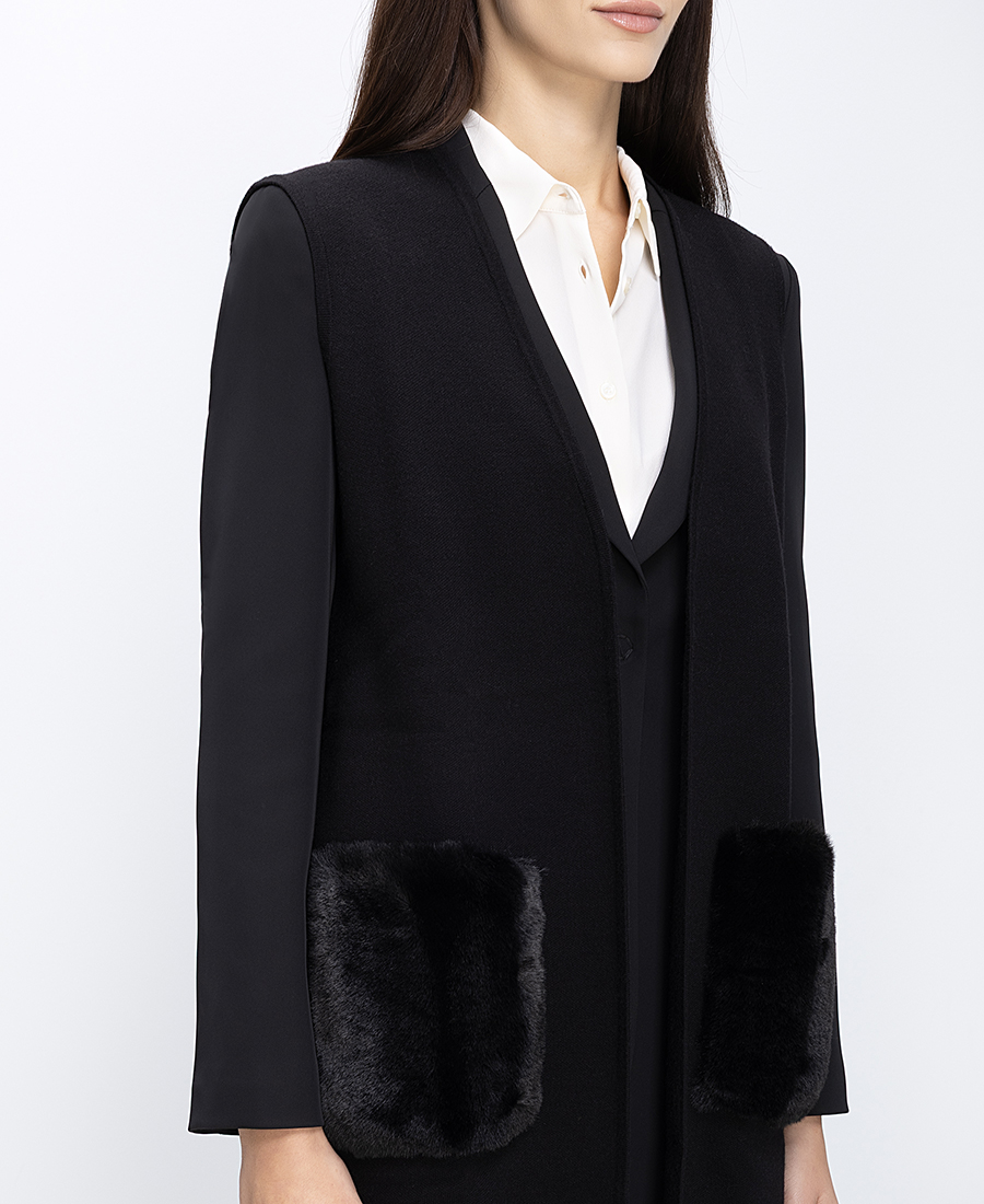 Diana D Γυναικείο Πλεκτό Γιλέκο Μακρύ Με Faux Fur Τσέπες - 4