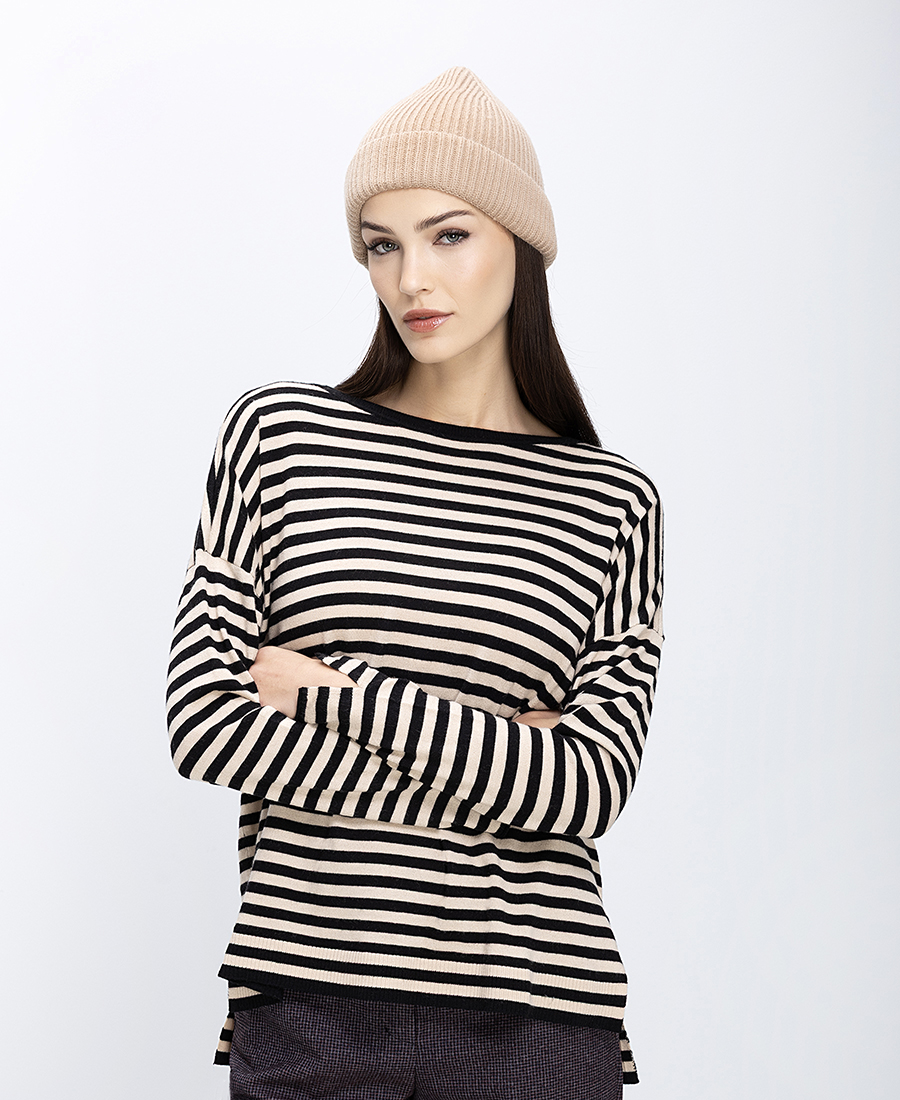 Maliparmi Γυναικείο Πλεκτό Ριγέ Με Πλαϊνά Ανοίγματα